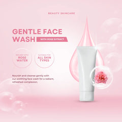 a bottle of gentle face wash with rose extract