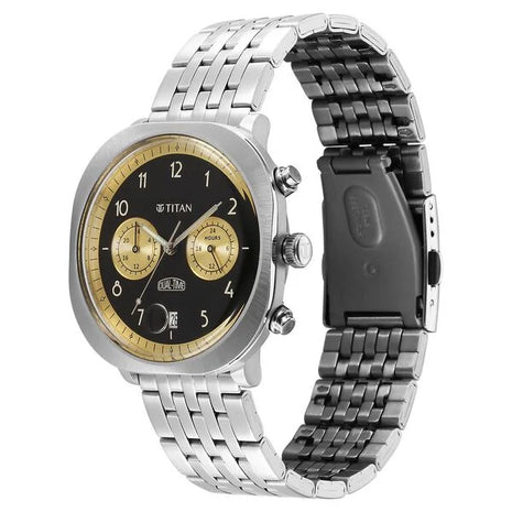 a black and gold watch on a white background