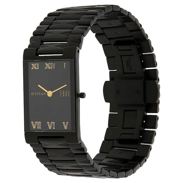 TITAN Edge Black Dial Stainless Steel Watch - Roman