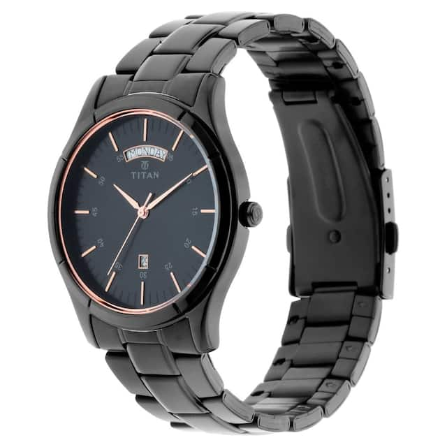 TITAN Men’s Black Dial Stainless Steel Watch - Stylish