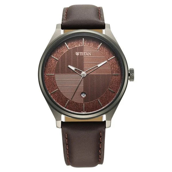 a wooden watch with a brown leather strap