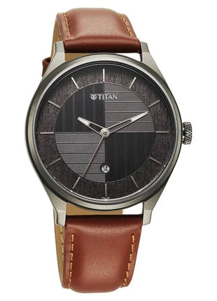 a watch with a brown leather strap