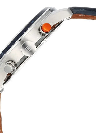 a close up of a watch on a white background