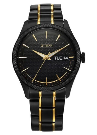 a black and gold watch on a white background