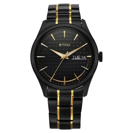 a black and gold watch on a white background