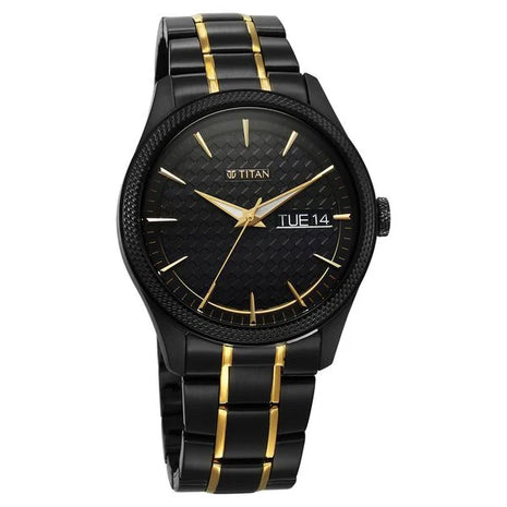 a black and gold watch on a white background