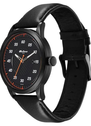 a black watch with an orange second hand