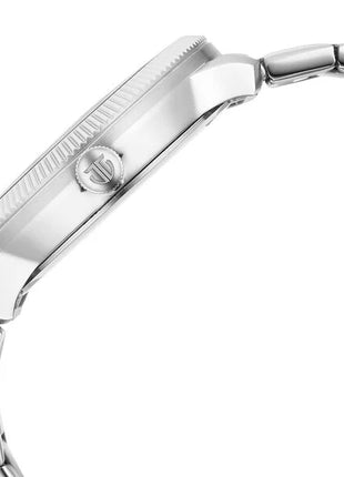 a close up of a watch on a white background