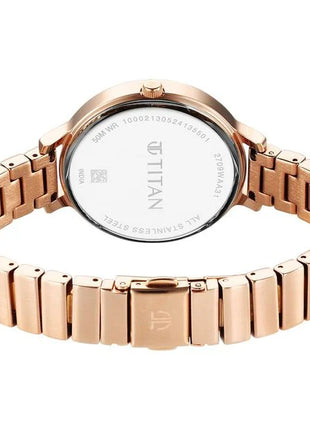 a women's watch with a rose gold bracelet