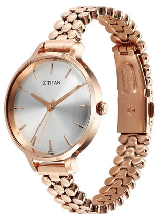 a women's watch with a rose gold bracelet