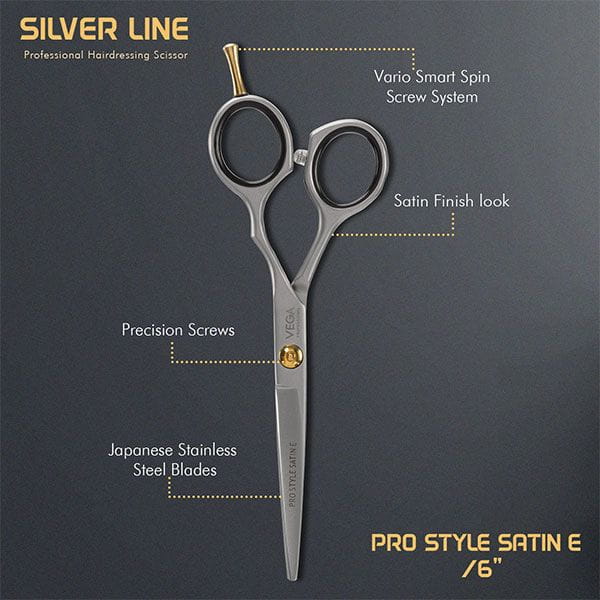 Vega Pro Style Satin E 6 Inch Silver Line Hairdressing