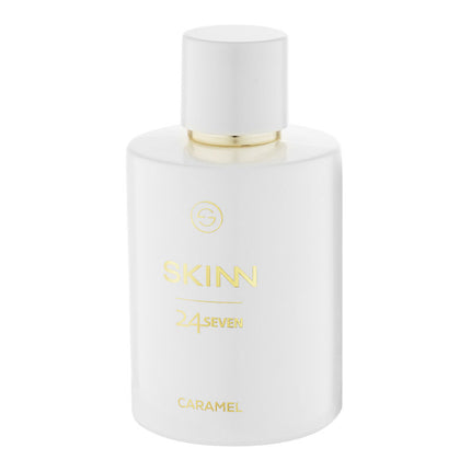 a bottle of skinn 24 seven caramel body lotion