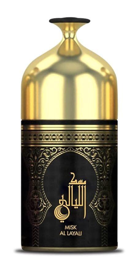 a black and gold canister with arabic writing