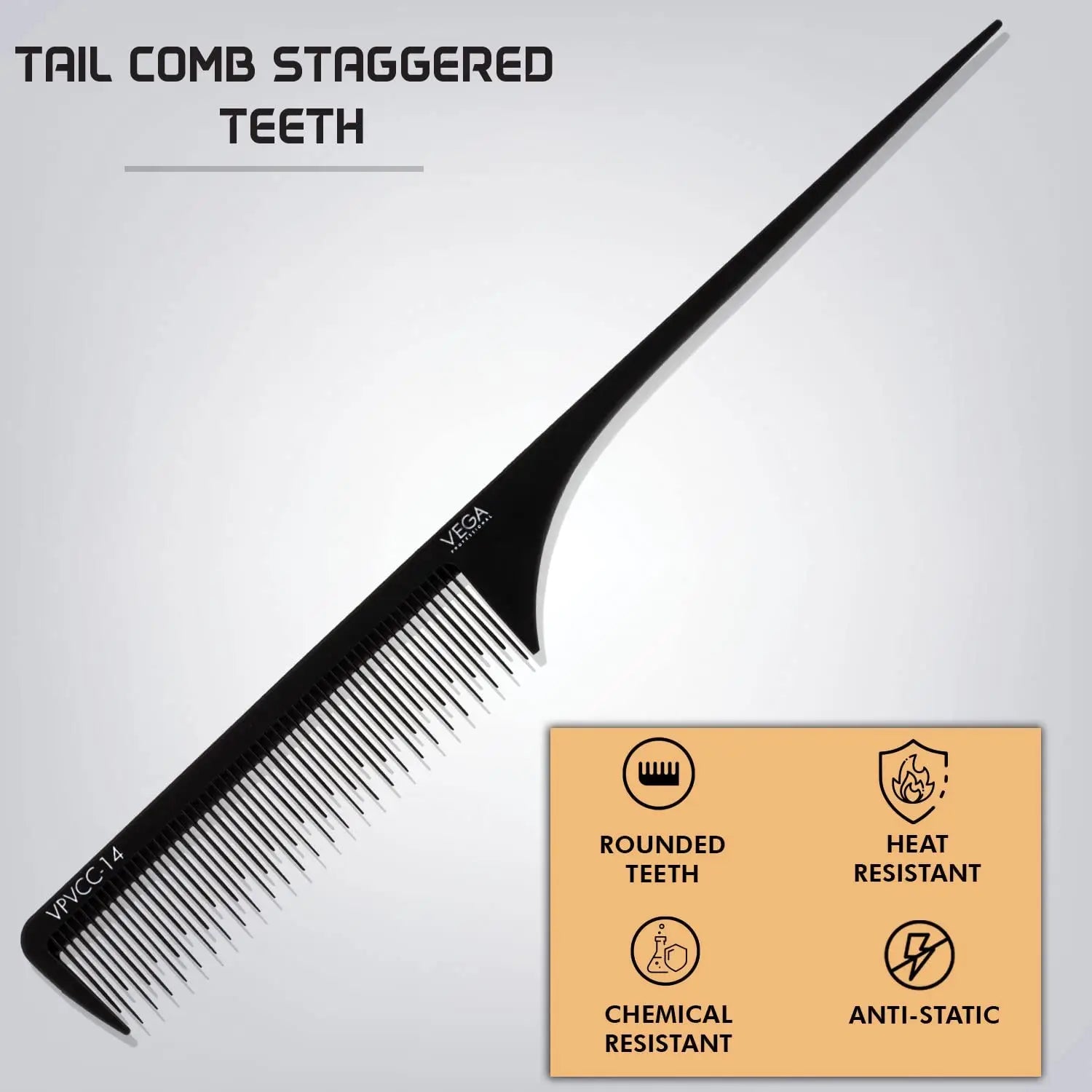 Vega Professional Tail Comb Staggered Teeth VPVCC-14