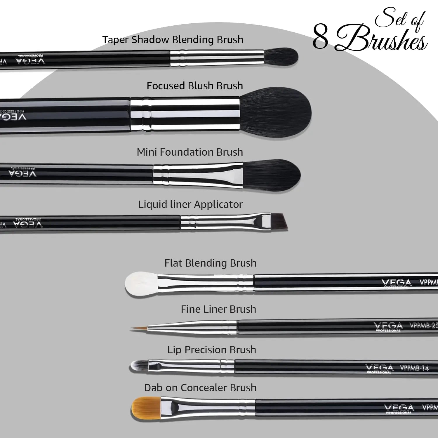 Vega Professional Makeup Brush Set - 8 Brushes Premium