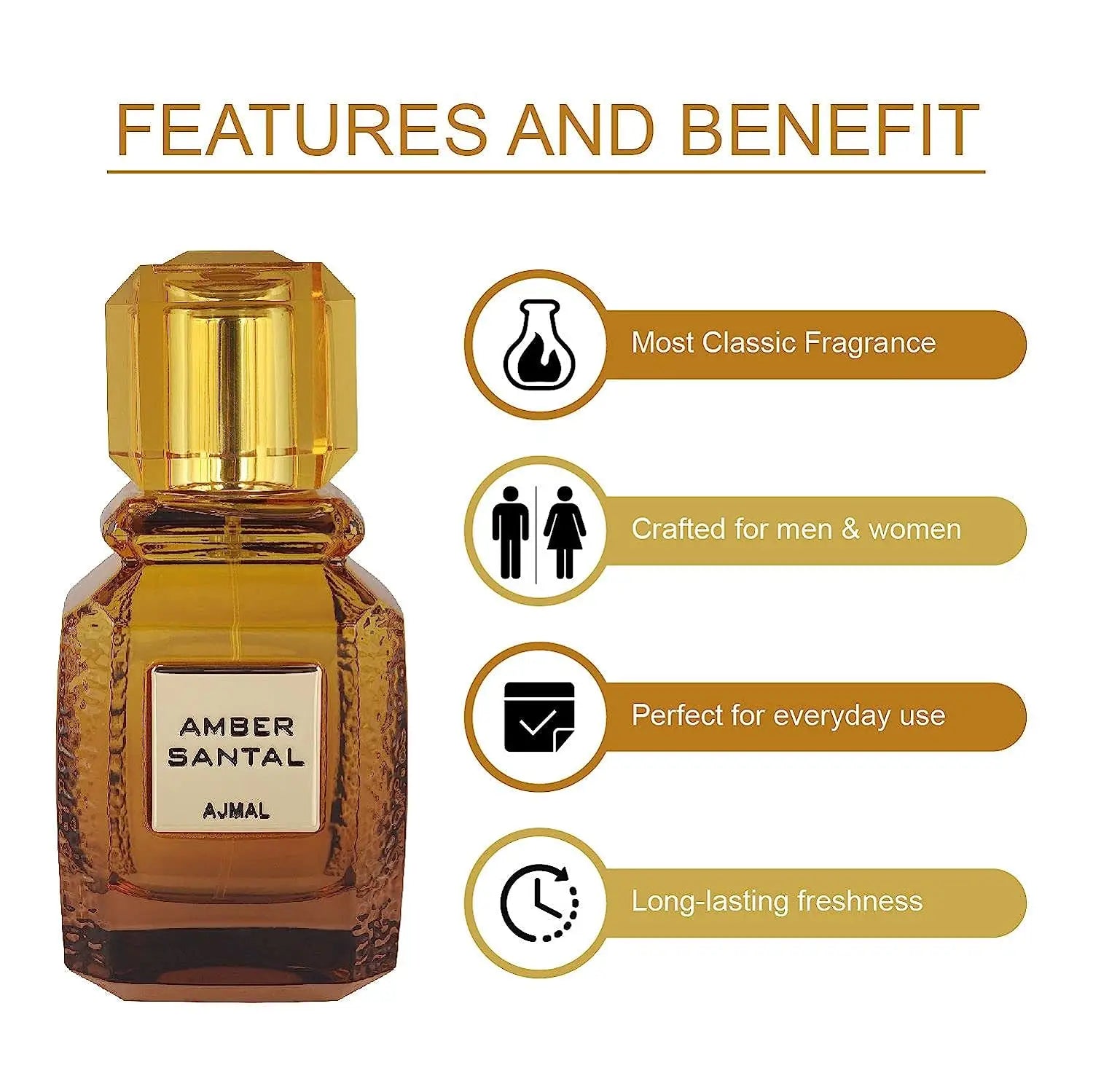 Ajmal Amber Santal Perfume - 100ml Long-Lasting Fragrance