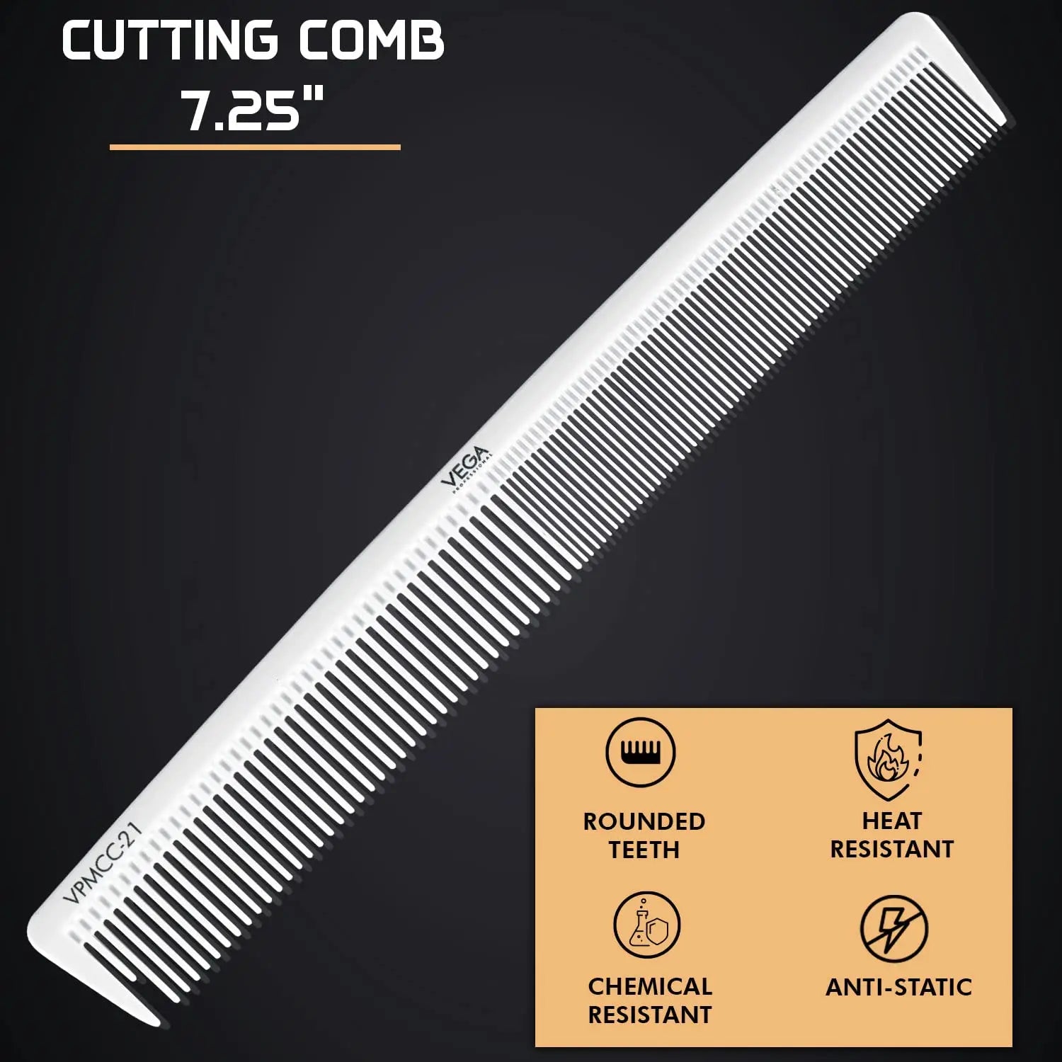 Vega Professional Hair Cutting Comb 7.25’ - Heat