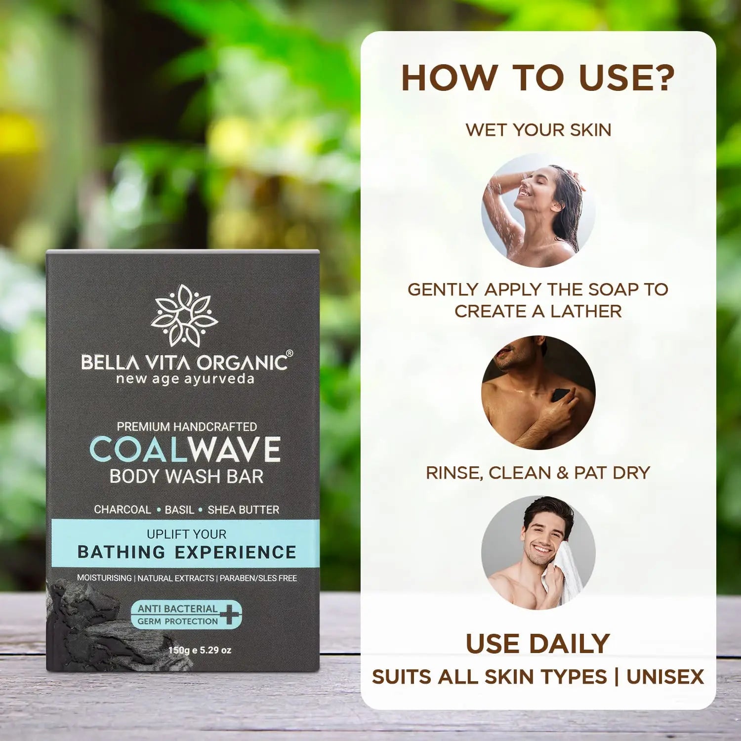 Bella Vita Organic CoalWave Detoxifying Body Wash Bar - 150g