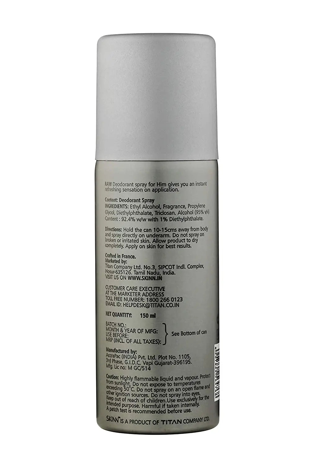 SKINN BY TITAN RAW Deodorant Spray for Men - Intense