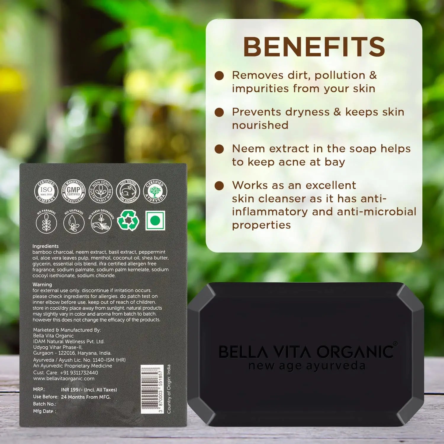 Bella Vita Organic CoalWave Detoxifying Body Wash Bar - 150g
