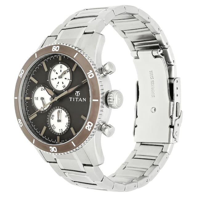 Titan Brown Dial Silver Stainless Steel Strap Watch