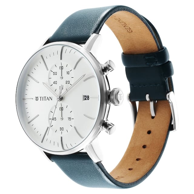 TITAN Infinity Display Silver Dial Leather Strap Watch