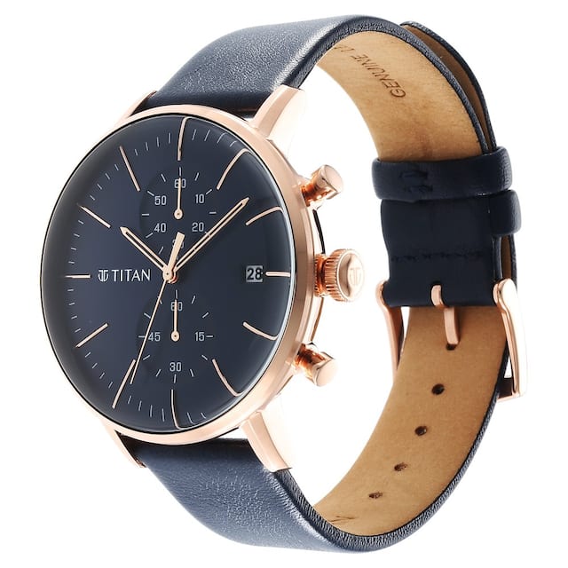 TITAN Infinity Display Blue Dial Leather Strap Watch