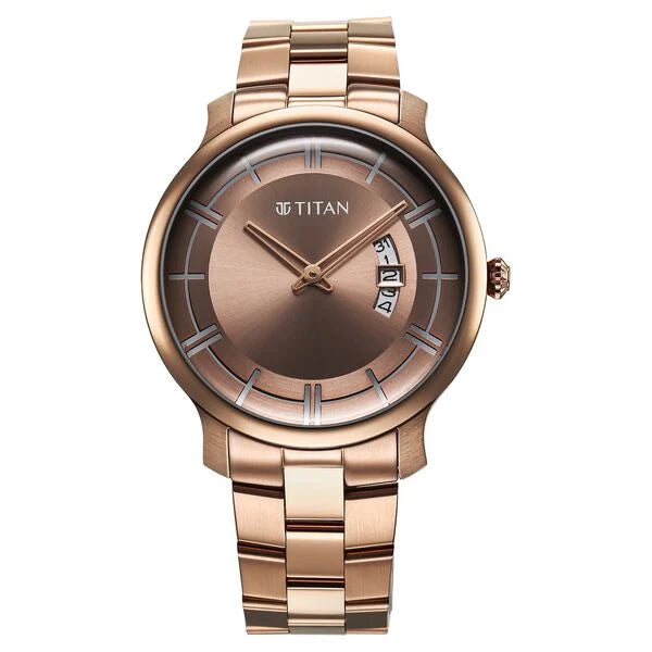 a rose gold watch with roman numerals