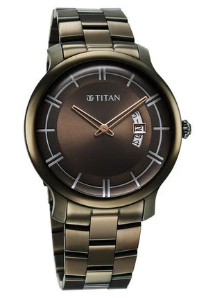 a watch with a brown dial and a black face