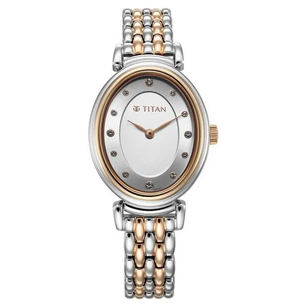 a women's watch with two tone gold and silver bracelets