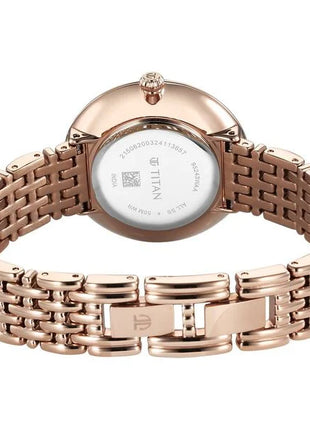 a women's watch with a rose gold bracelet