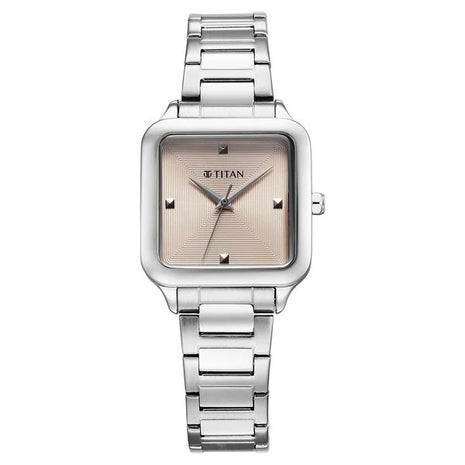 a women's watch with a stainless steel bracelet