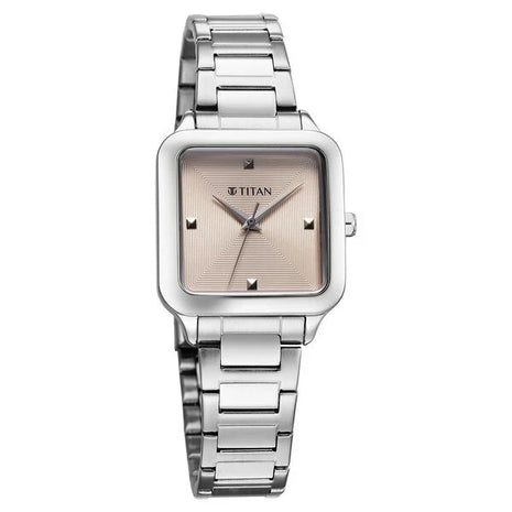 a women's watch with a silver bracelet