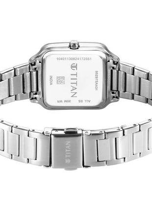 a women's watch with a stainless steel bracelet