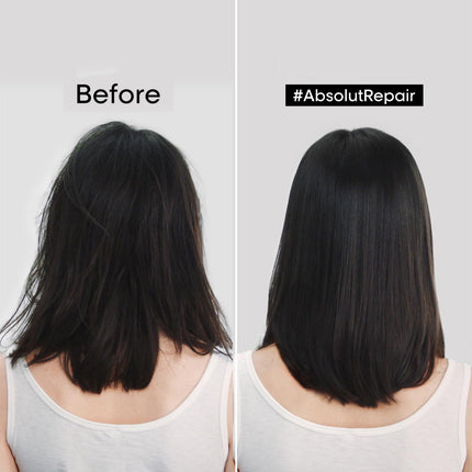 a before and after picture of a woman's hair