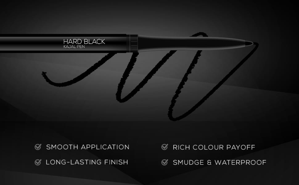 RENEE Hard Black Kajal Pen with Sharpener 0.35gm Pack Of 2