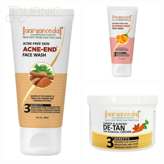 AARYANVEDA Acne-End Face Wash & Carrot & Almond De-Tan