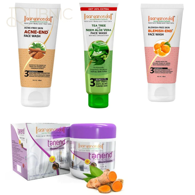 AARYANVEDA Tanend De-Tan Bleach Cream & Acne-End Face Wash &