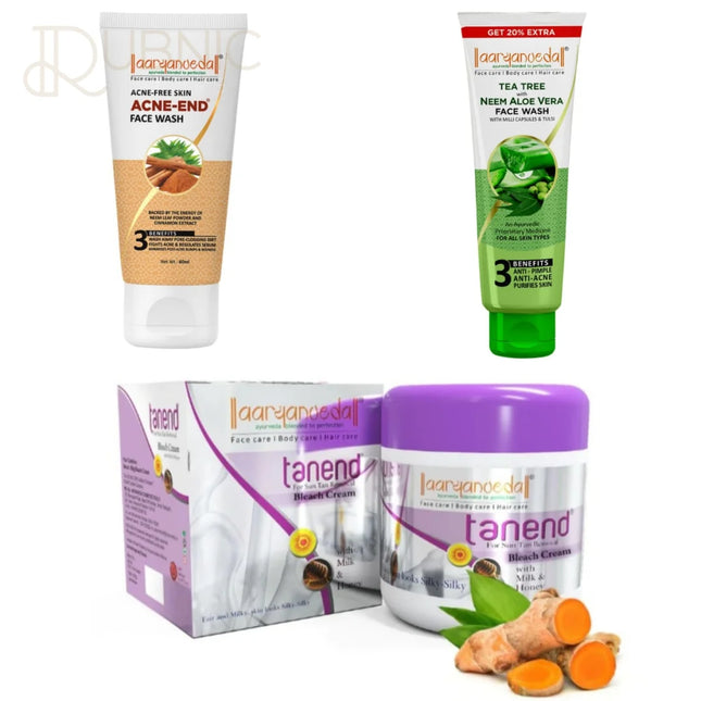 AARYANVEDA Tanend De-Tan Bleach Cream & Acne-End Face Wash &