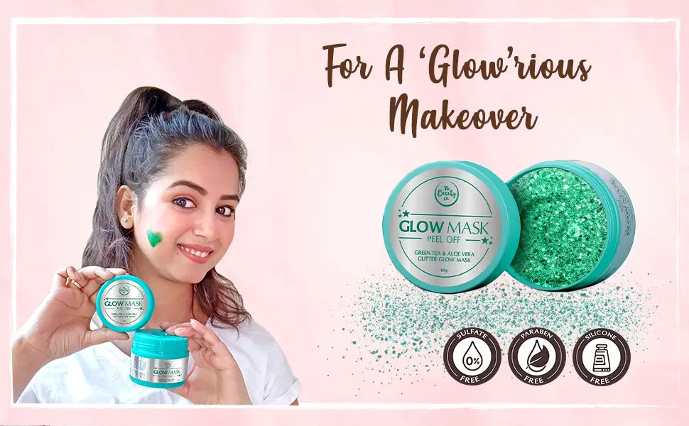 The Beauty Co. Glitter Glow Mask - Green Tea & Aloe Vera