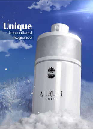 an advertisement for a perfume brand in the snow