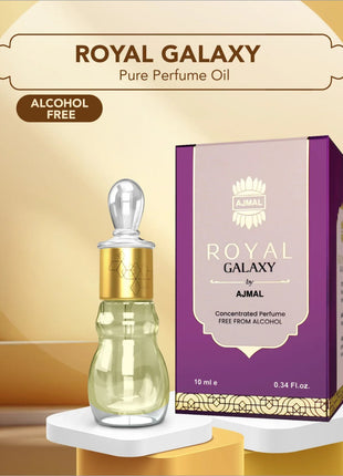 a bottle of royal galaxy perfume next to a box