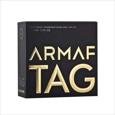 a box of armaf tag on a white background