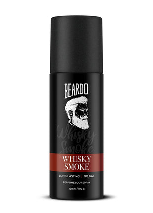 a bottle of beardo whiskey smoke on a white background