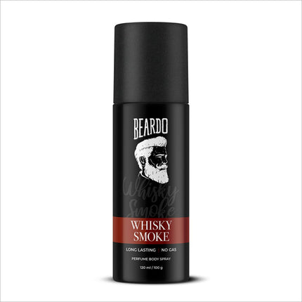 a bottle of beardo whiskey smoke on a white background