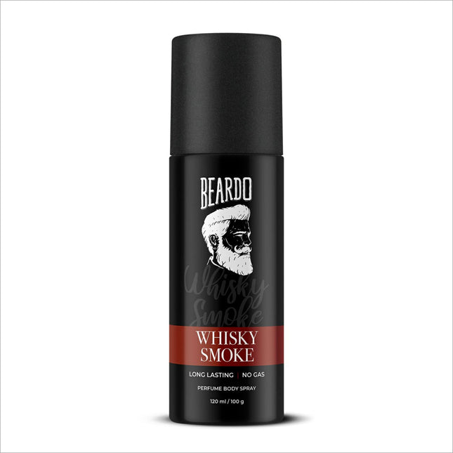 a bottle of beardo whiskey smoke on a white background