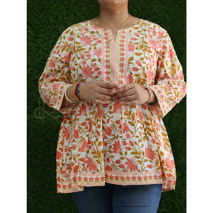 COMFORT WOMEN COTTON FLORAL PRINTED STYLISH TUNIC TOPS -