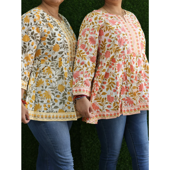 COMFORT WOMEN COTTON FLORAL PRINTED STYLISH TUNIC TOPS -