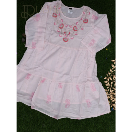 COTTON EMBROIDERY TUNIC TOP - S / PINK - TUNIC