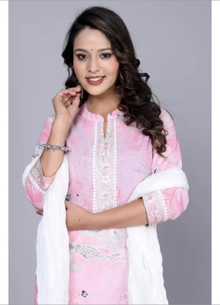 COTTON STRAIGHT KURTA WITH AFGHANI SUIT 3 PIECE SET - 3